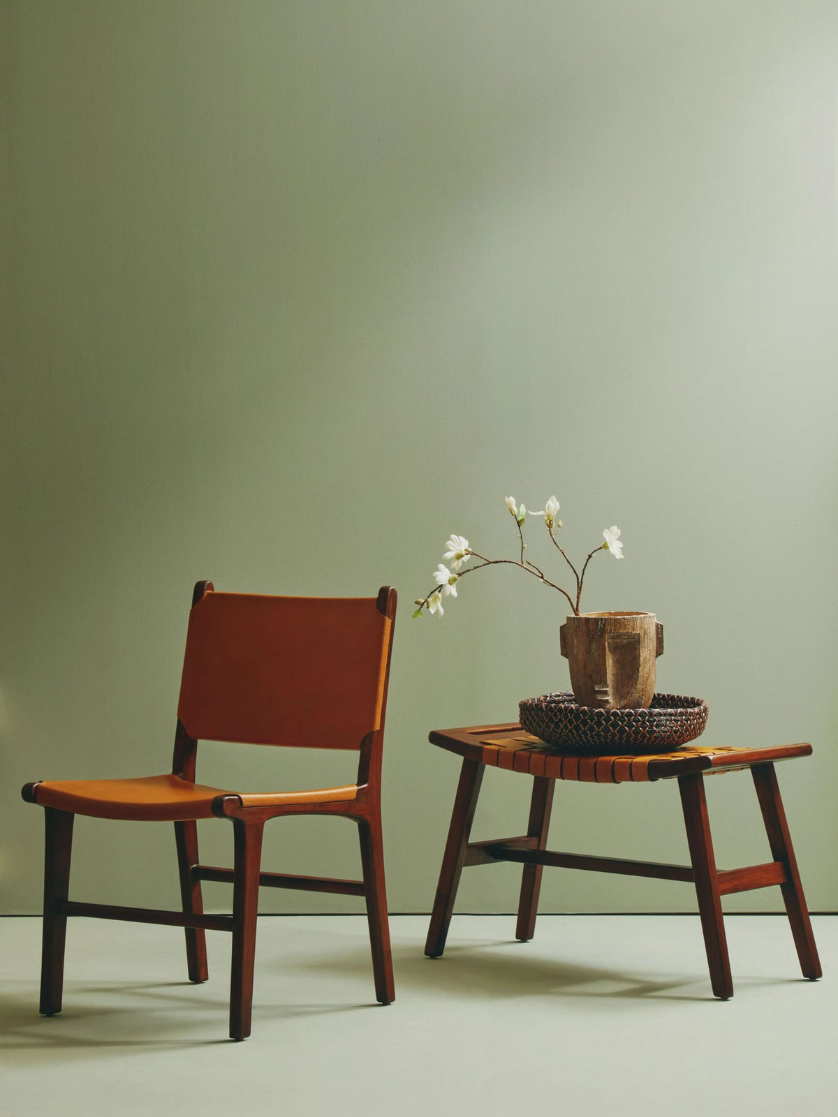 Carlton Tan Leather Lattice Design Stool