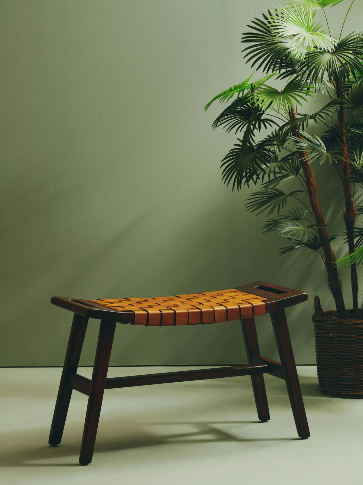 Carlton Tan Leather Lattice Design Stool