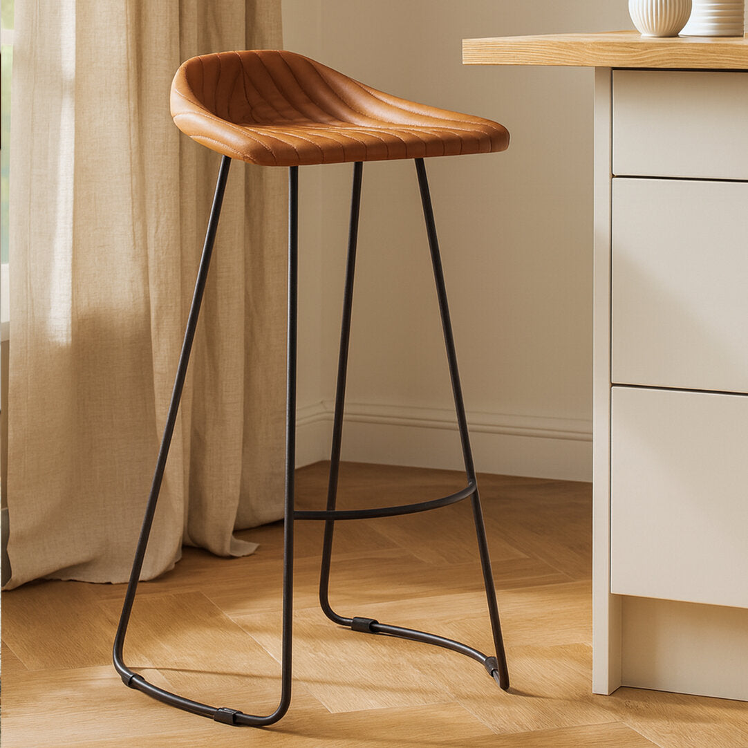Verona Light Brown Leather Bar Stool With Footrest