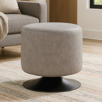 Devon Ash Grey Faux Leather Pouffe