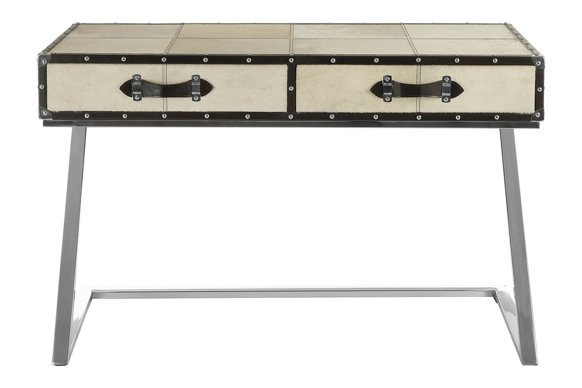 Vienna Natural Hair On Leather Console Table with Drawers