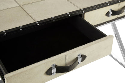 Vienna Natural Hair On Leather Console Table with Drawers