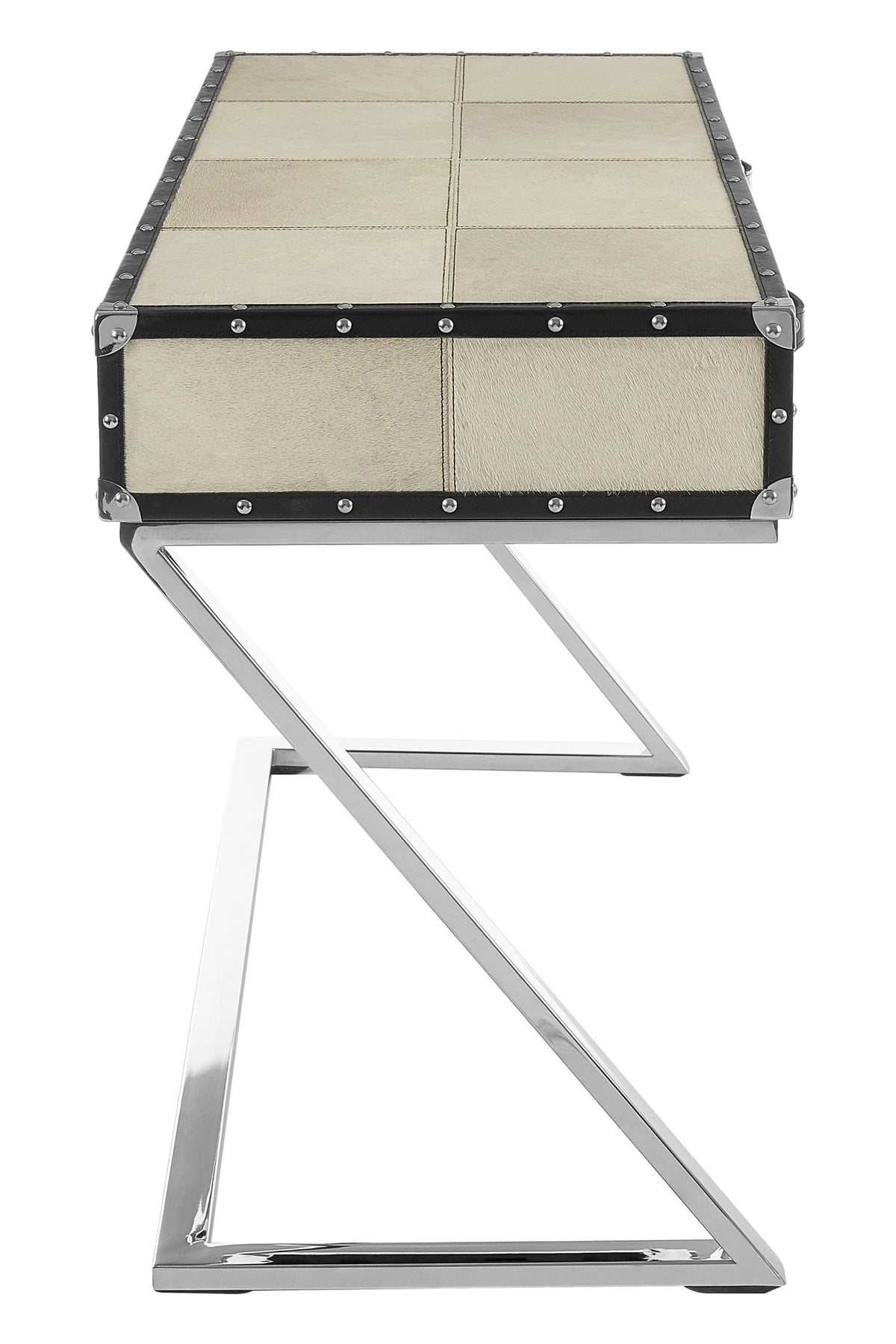 Vienna Natural Hair On Leather Console Table with Drawers