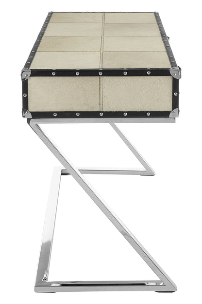 Vienna Natural Hair On Leather Console Table with Drawers