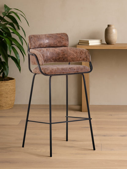 Devon Brown Faux Leather Bar Chair