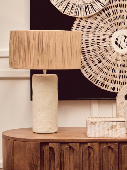 Turin Natural Papier Mache Table Lamp With Natural Raffia Shade
