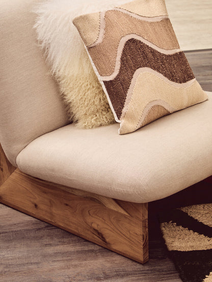 Notting Cream Linen Textured Armless Chair With Wood Base