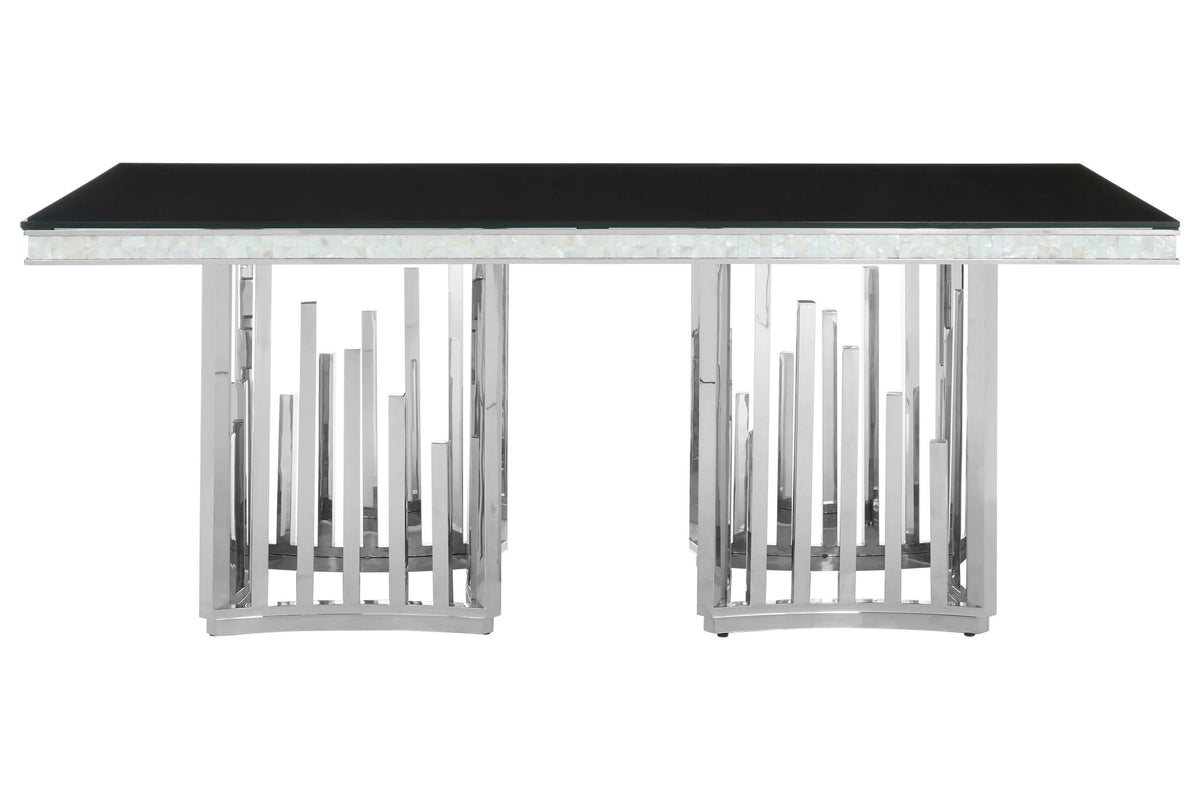 Notting Silver Finish Dining Table with Black Glass Top