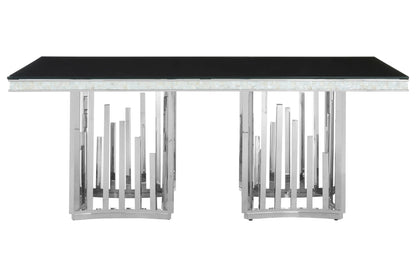 Notting Silver Finish Dining Table with Black Glass Top