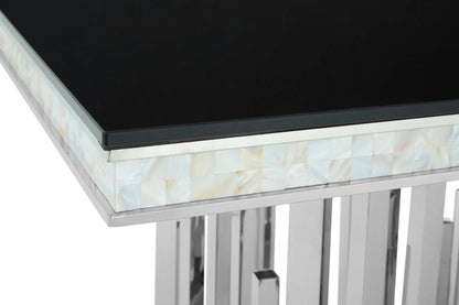 Notting Silver Finish Dining Table with Black Glass Top