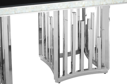Notting Silver Finish Dining Table with Black Glass Top