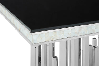 Notting Silver Finish Dining Table with Black Glass Top