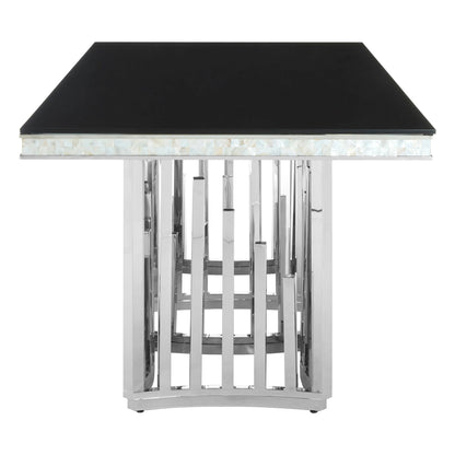 Notting Silver Finish Dining Table with Black Glass Top
