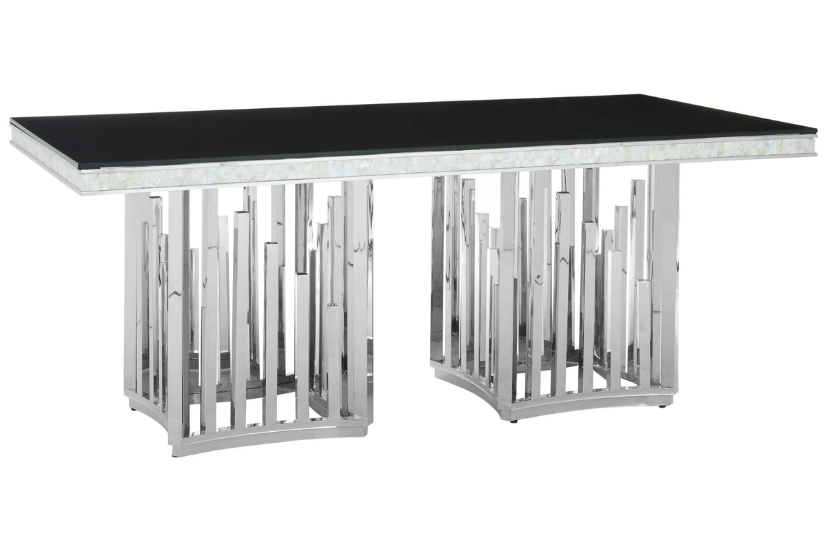 Notting Silver Finish Dining Table with Black Glass Top