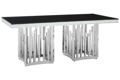 Notting Silver Finish Dining Table with Black Glass Top