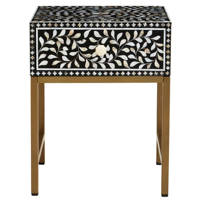 Porto 1 Drawer Side Table with Bone Inlay