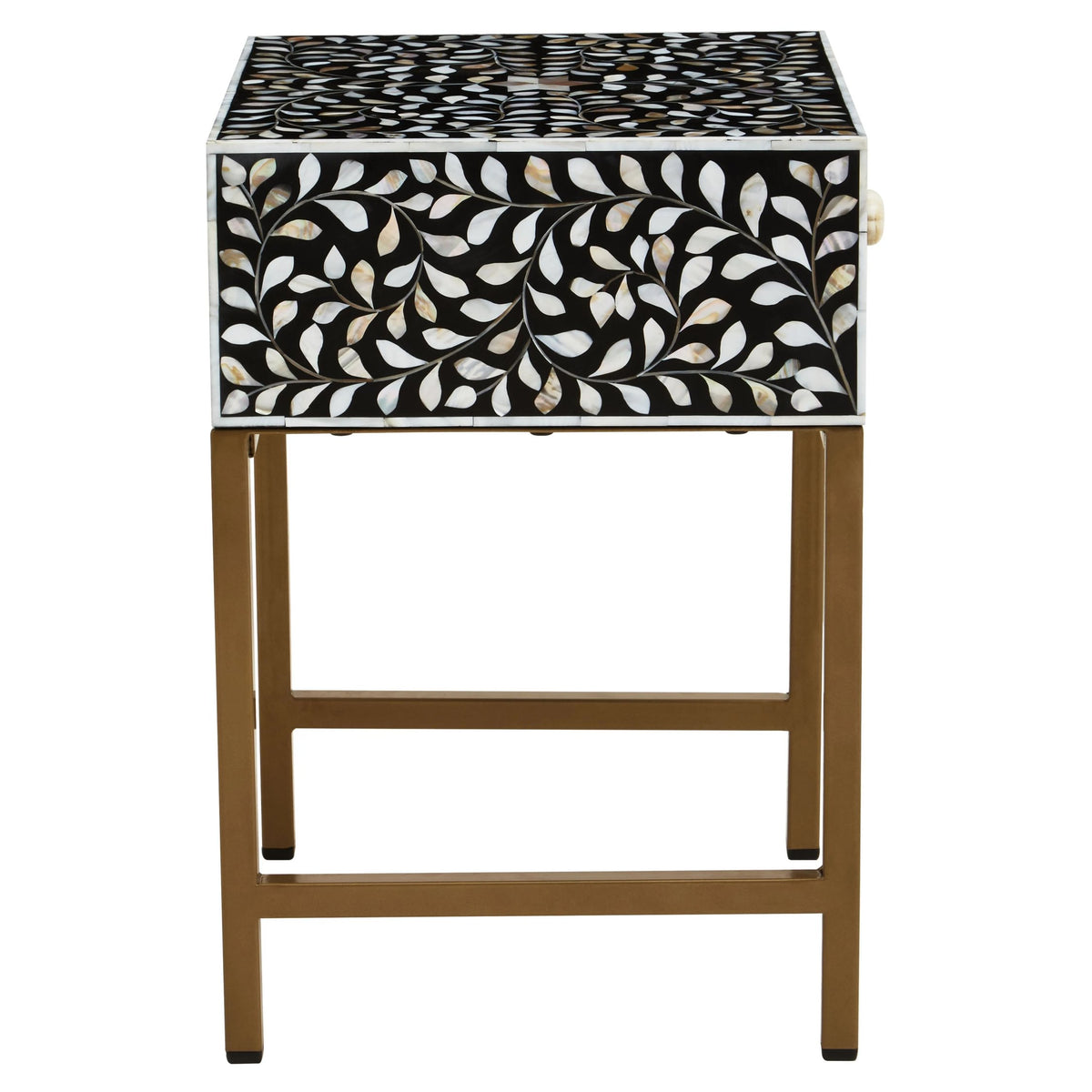 Porto 1 Drawer Side Table with Bone Inlay