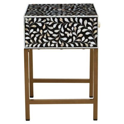 Porto 1 Drawer Side Table with Bone Inlay