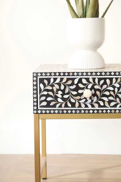 Porto 1 Drawer Side Table with Bone Inlay