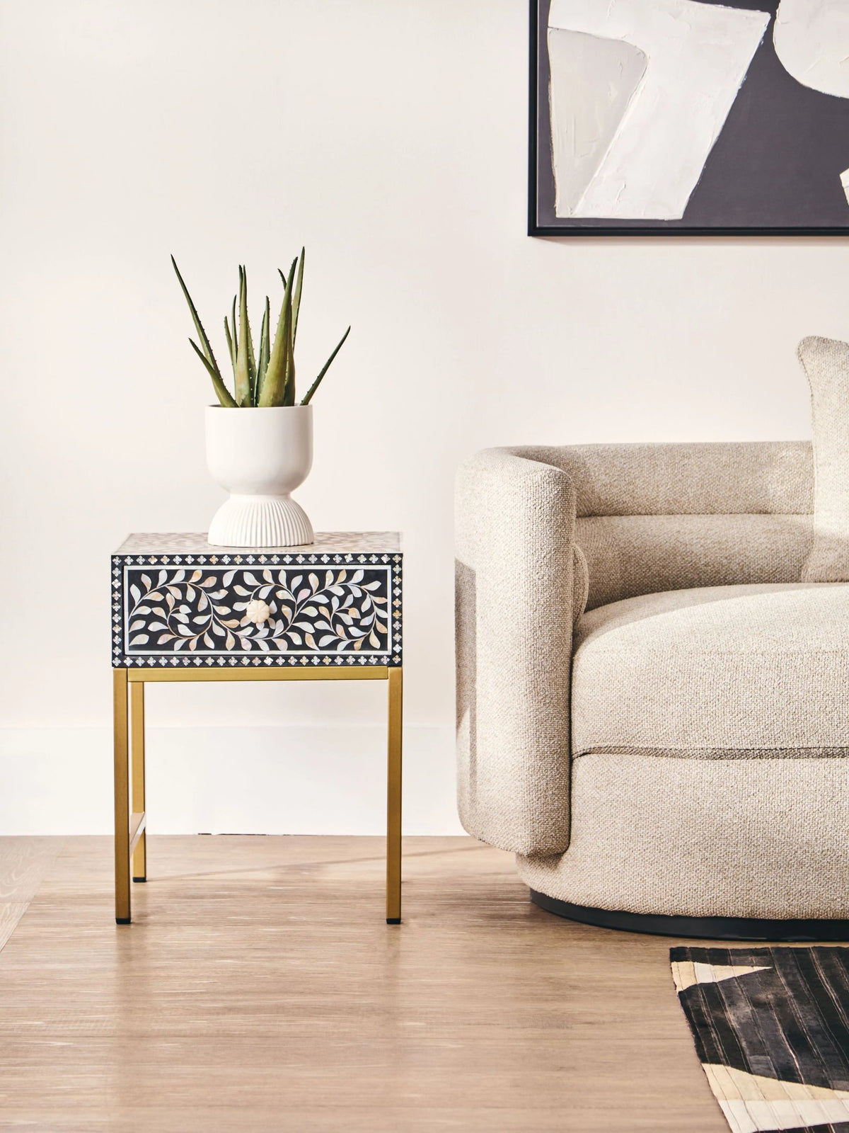 Porto 1 Drawer Side Table with Bone Inlay