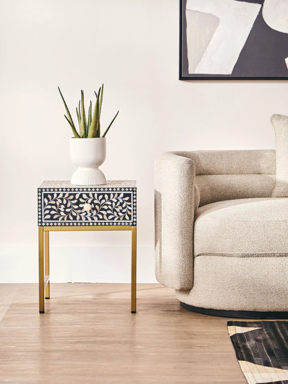 Porto 1 Drawer Side Table with Bone Inlay