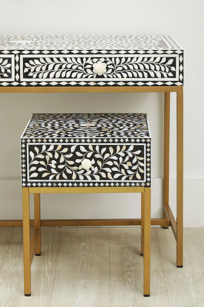 Porto 1 Drawer Side Table with Bone Inlay