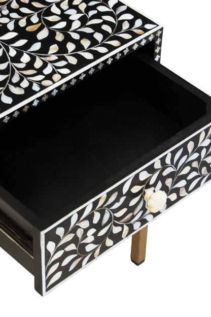 Porto 1 Drawer Side Table with Bone Inlay