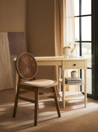 Savoy Ivory Wooden Desk with Drawer and Shelves