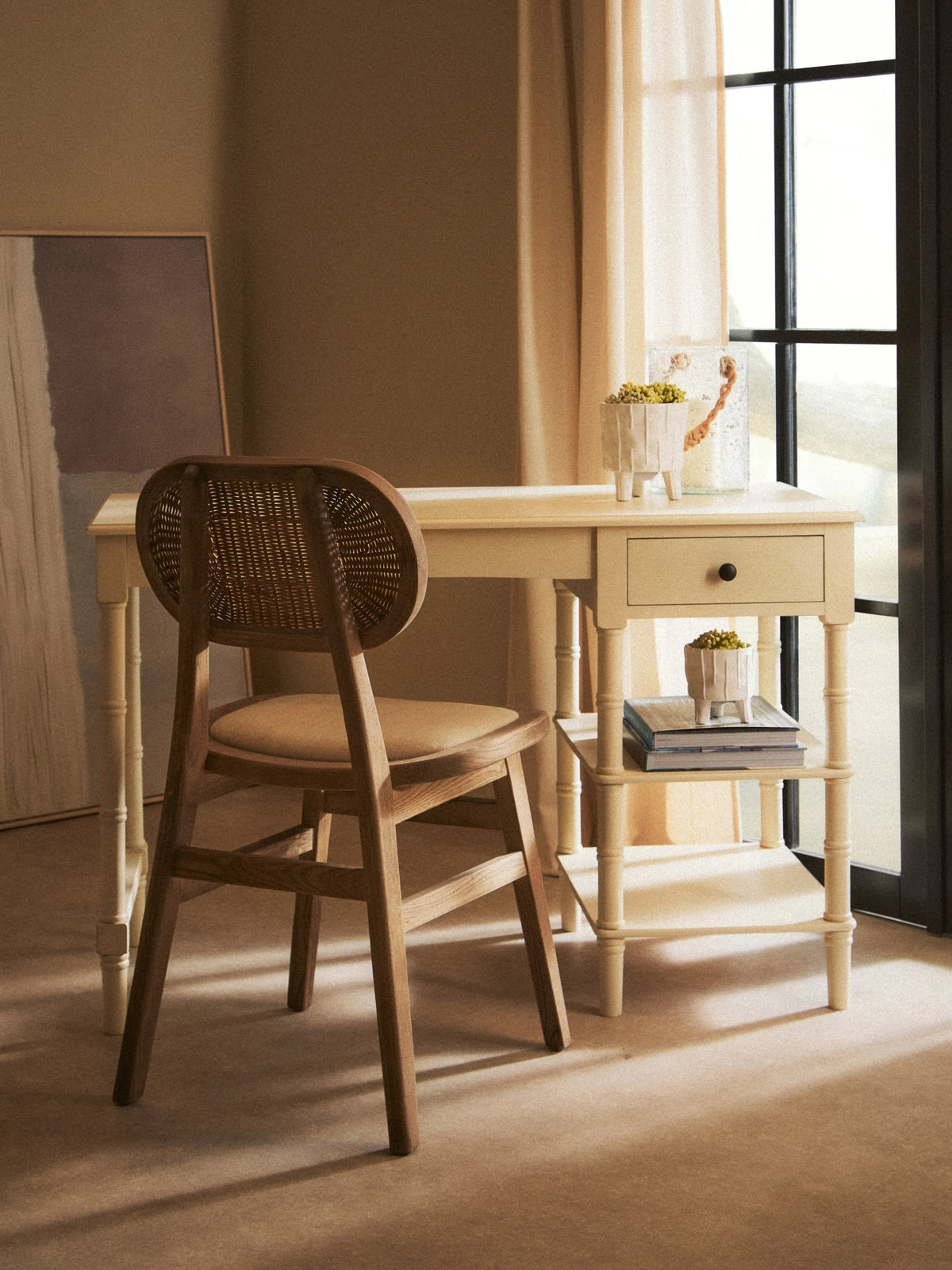 Savoy Ivory Wooden Desk with Drawer and Shelves