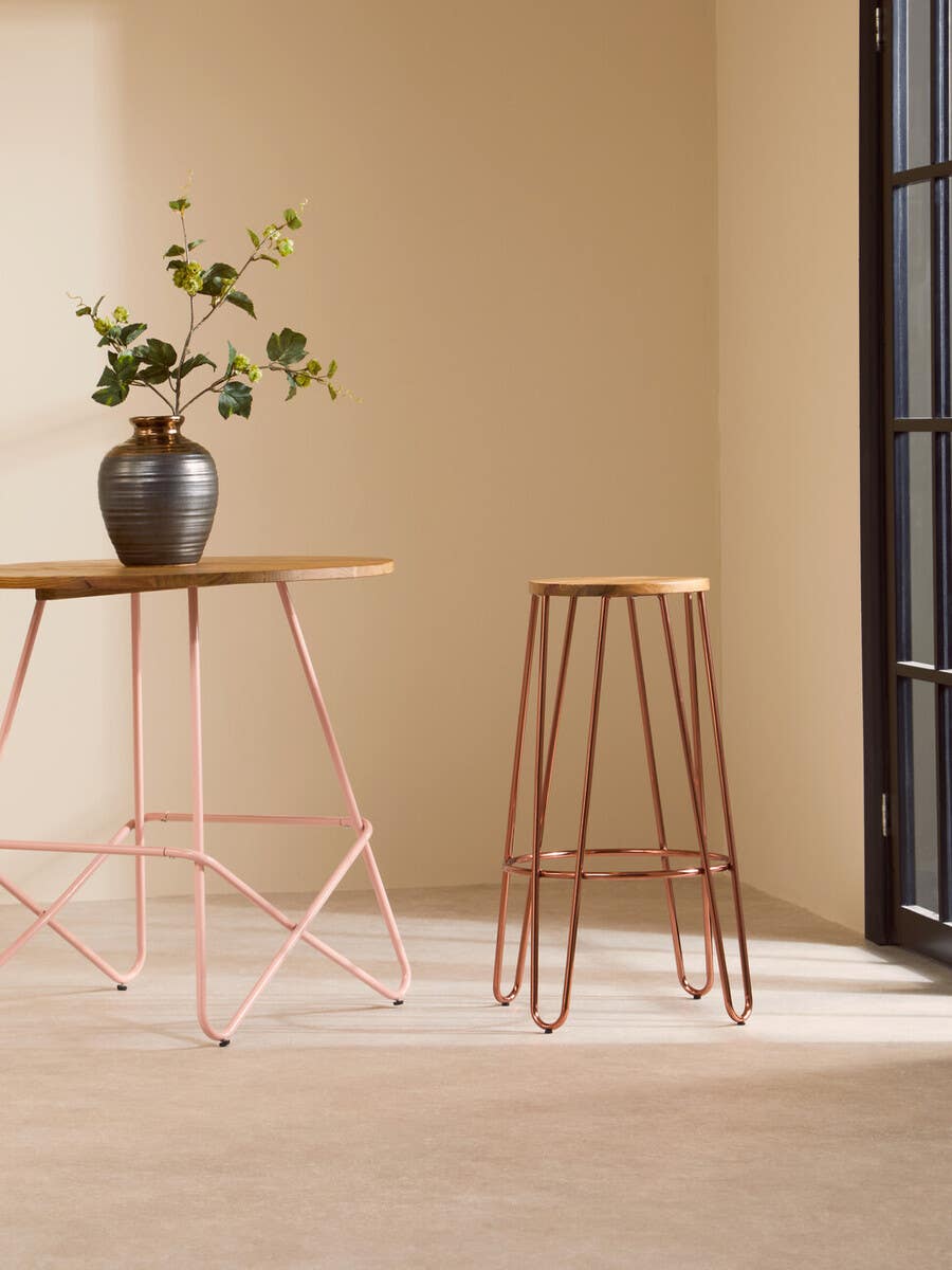 Madison Rose Gold Wooden Top Bar Stool with Metal Legs