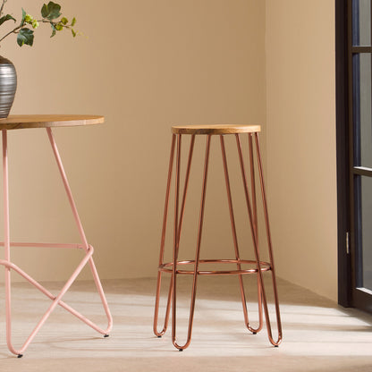 Madison Rose Gold Wooden Top Bar Stool with Metal Legs
