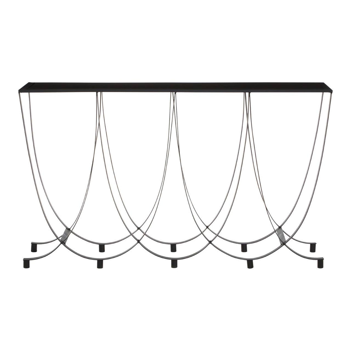Bath Large Console Table with Black Glass Top