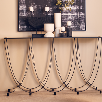 Bath Large Console Table with Black Glass Top