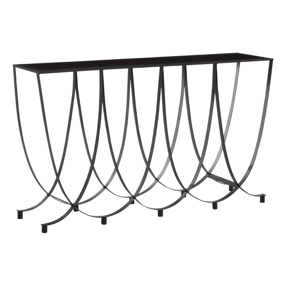 Bath Large Console Table with Black Glass Top