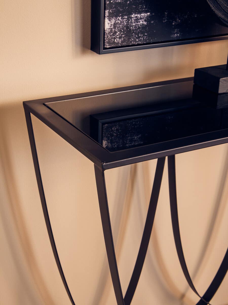 Bath Large Console Table with Black Glass Top