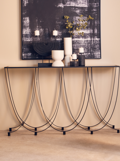 Bath Large Console Table with Black Glass Top