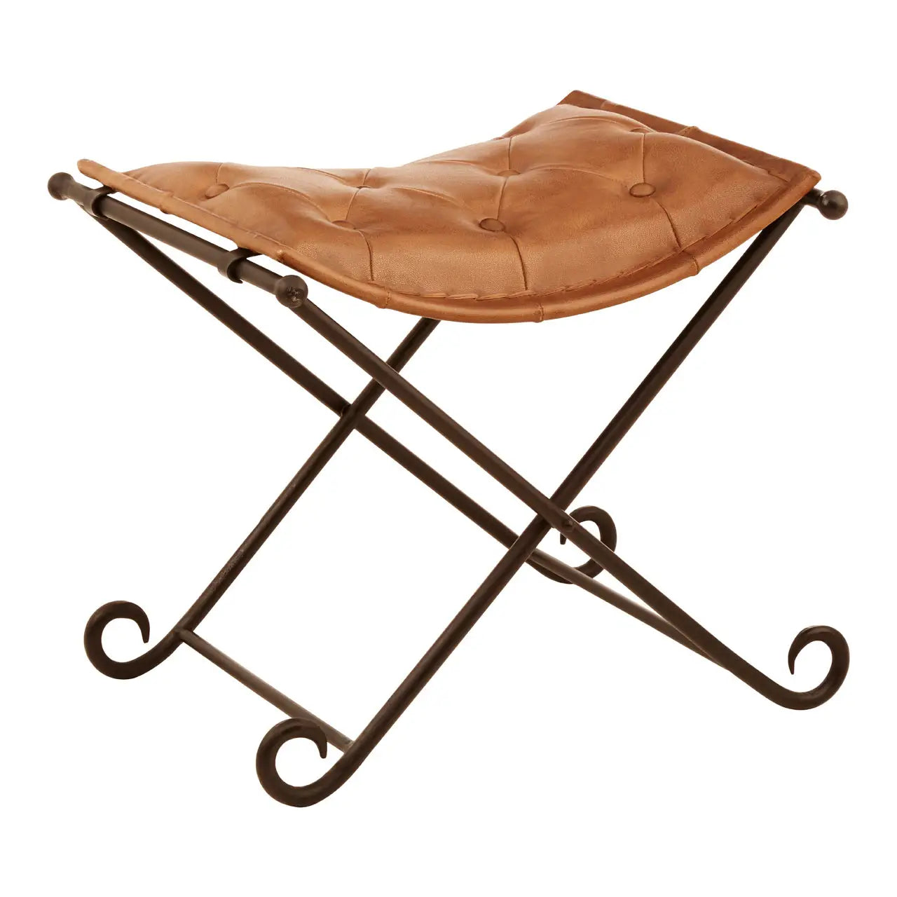 Buffalo Leather and Iron Folding Stool