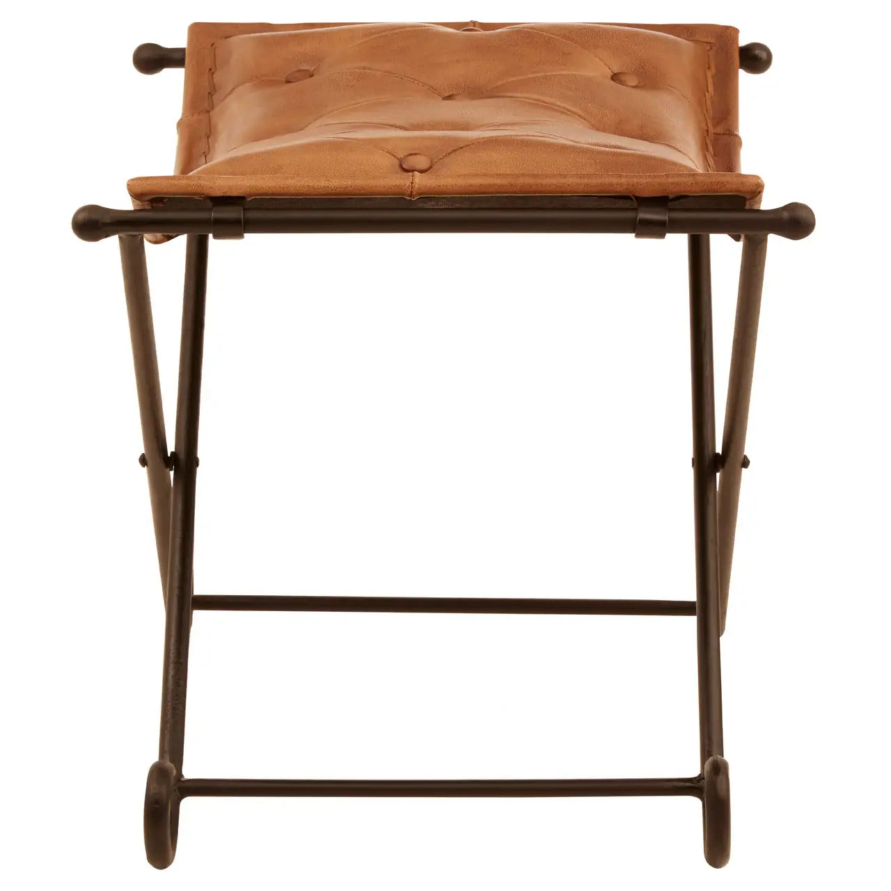 Buffalo Leather and Iron Folding Stool