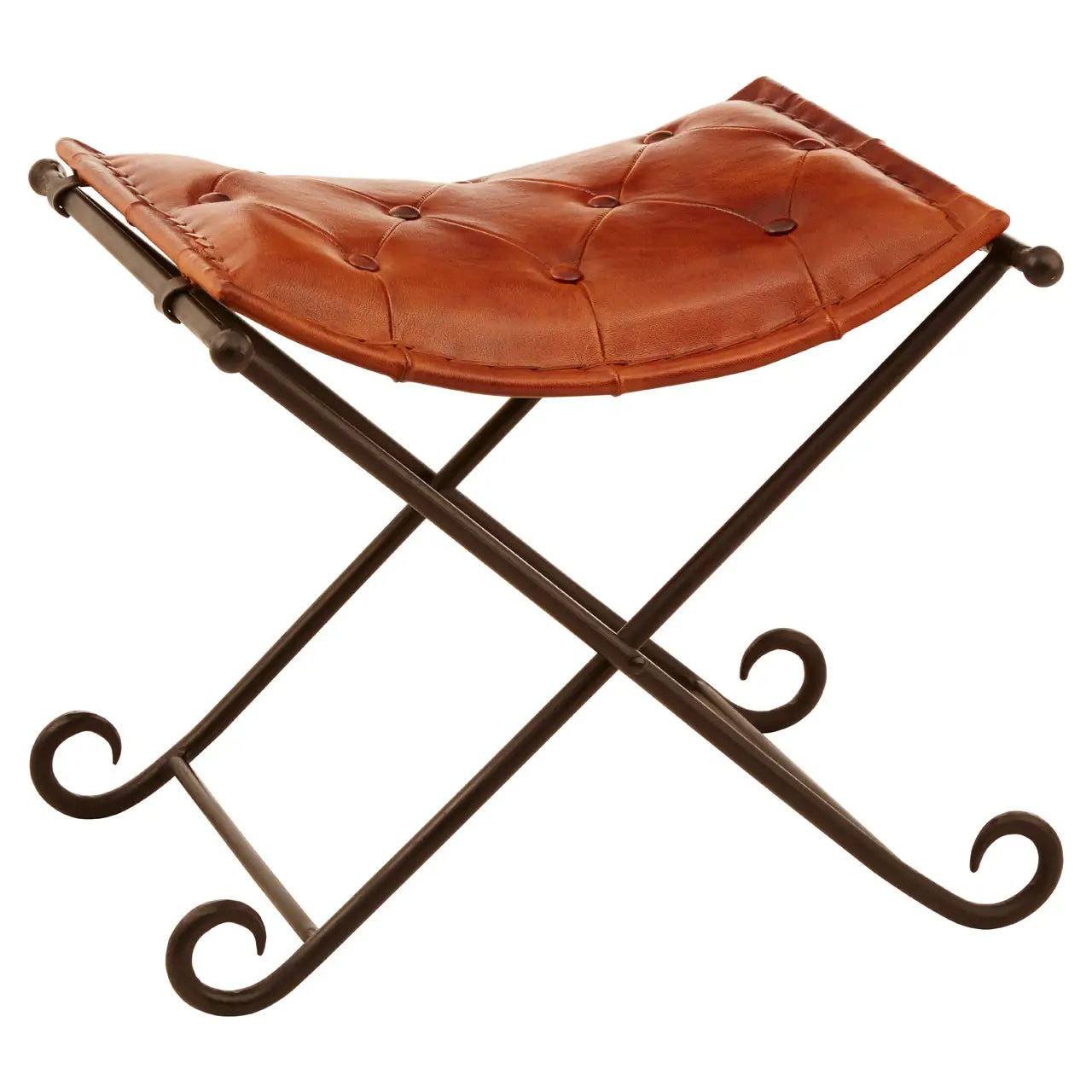 Buffalo Leather and Iron Folding Stool