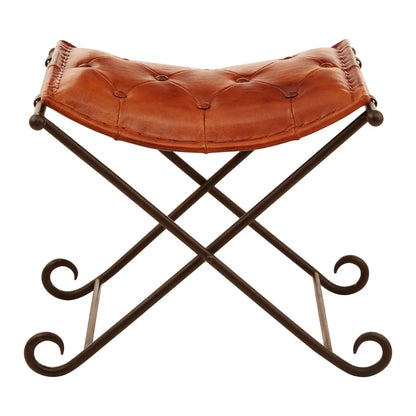 Buffalo Leather and Iron Folding Stool