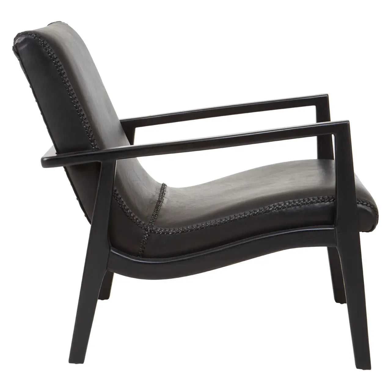 Kendari Black Leather And Black Teak Wood Chair