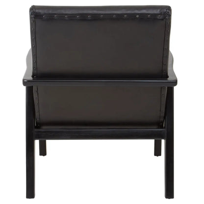 Kendari Black Leather And Black Teak Wood Chair