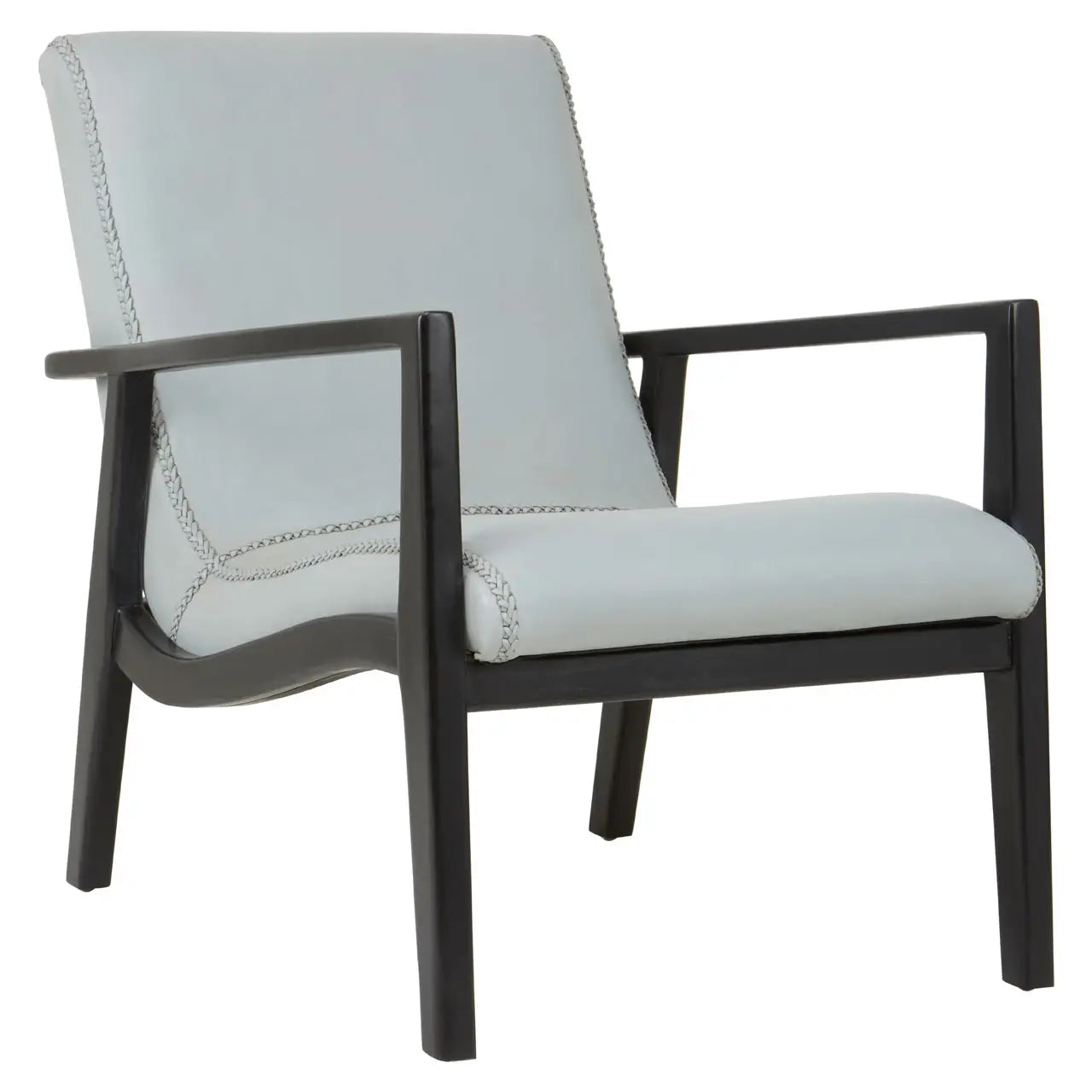 Kendari Black Leather And Black Teak Wood Chair