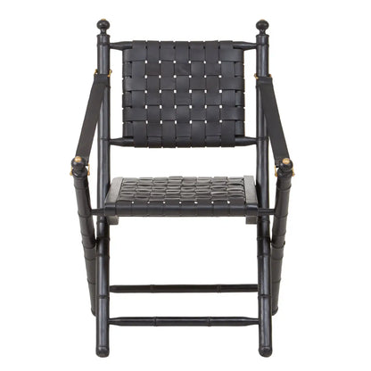 Kendari Strapped Leather And Black Teak Wood Chair