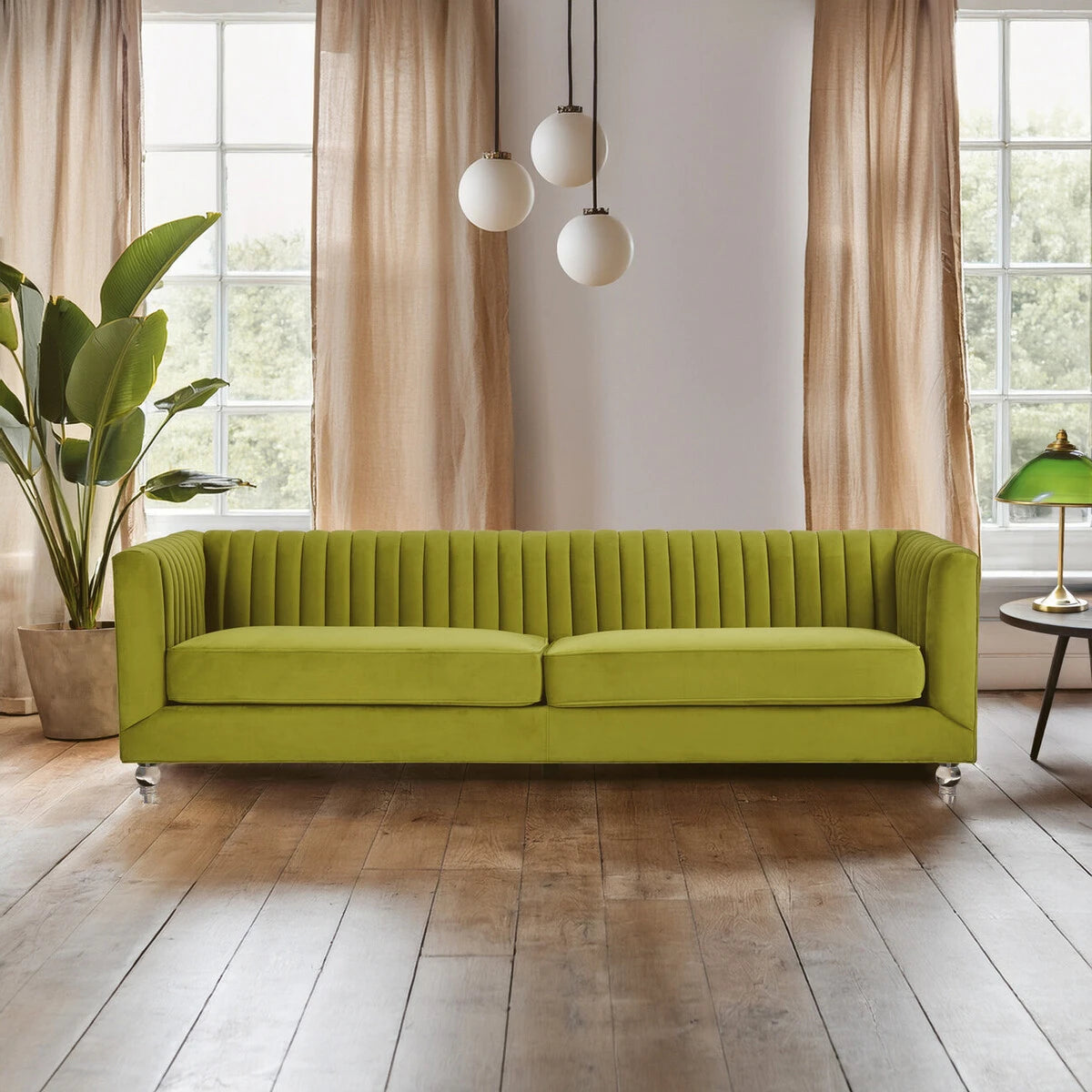 Hampstead 3 Seat Green Velvet Sofa