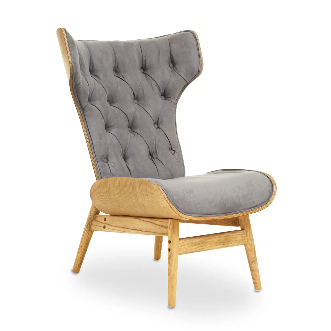Vinsi Dark Grey Velvet Chair with Winged Back