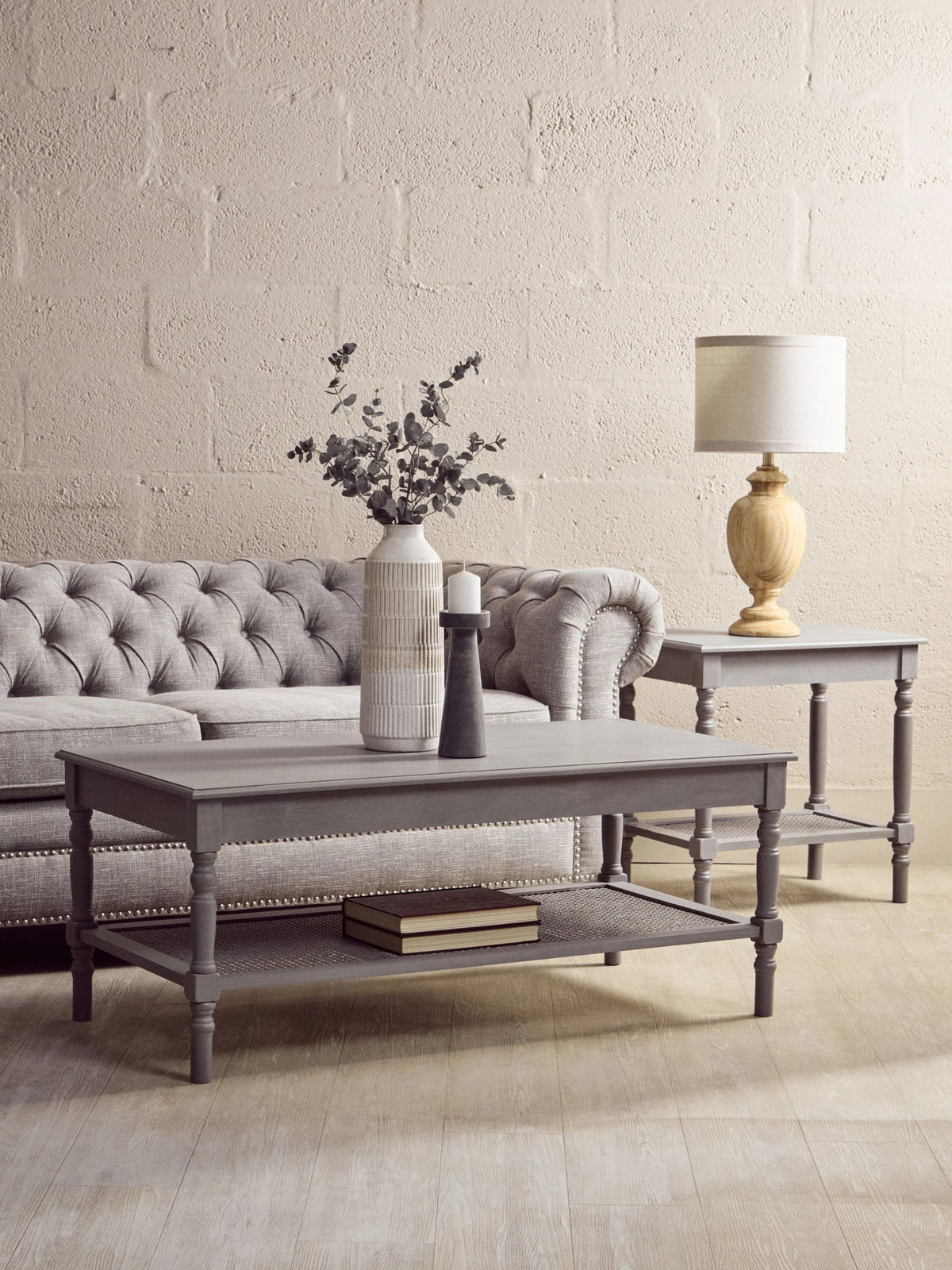Savoy Wooden Side Table with Lower Shelf #colour_grey-wash