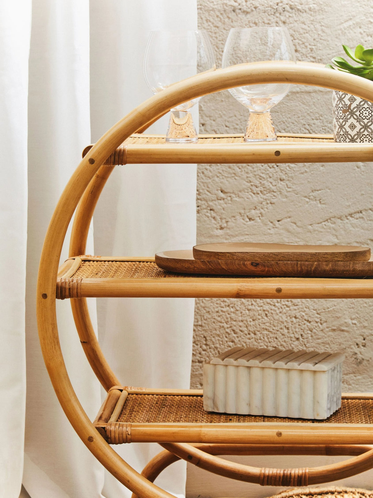 Uppingham Three Tier Natural Rattan Round Shelf Unit
