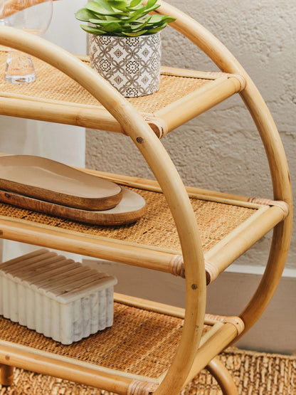 Uppingham Three Tier Natural Rattan Round Shelf Unit