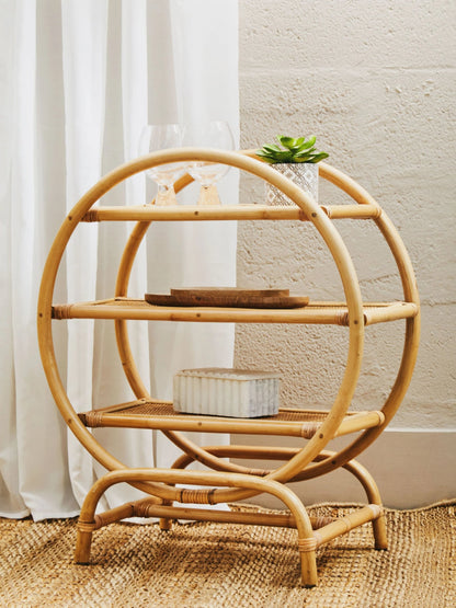 Uppingham Three Tier Natural Rattan Round Shelf Unit